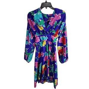 VTG JOY STEVENS MIDI DRESS BOLD FLORAL STATEMENT COLORFUL ARTSY ABSTRACT FUNKY 8